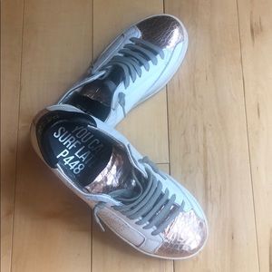 P448 Rose gold and white low top shoes